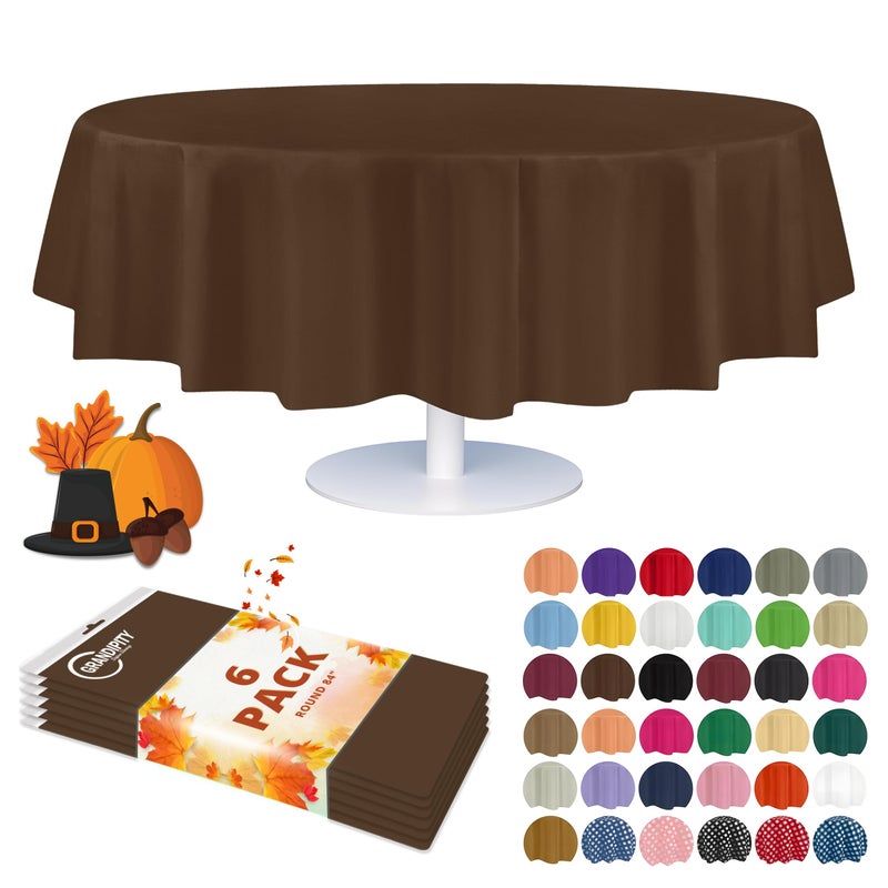 Grandipity Brown Plastic Table Cloth Disposable (6 Pk) 84in Round Tablecloth Premium Party Table Cloths Disposable - Perfect Table Cloth Round Cover for Any Table Up to 6 Feet - Image 1